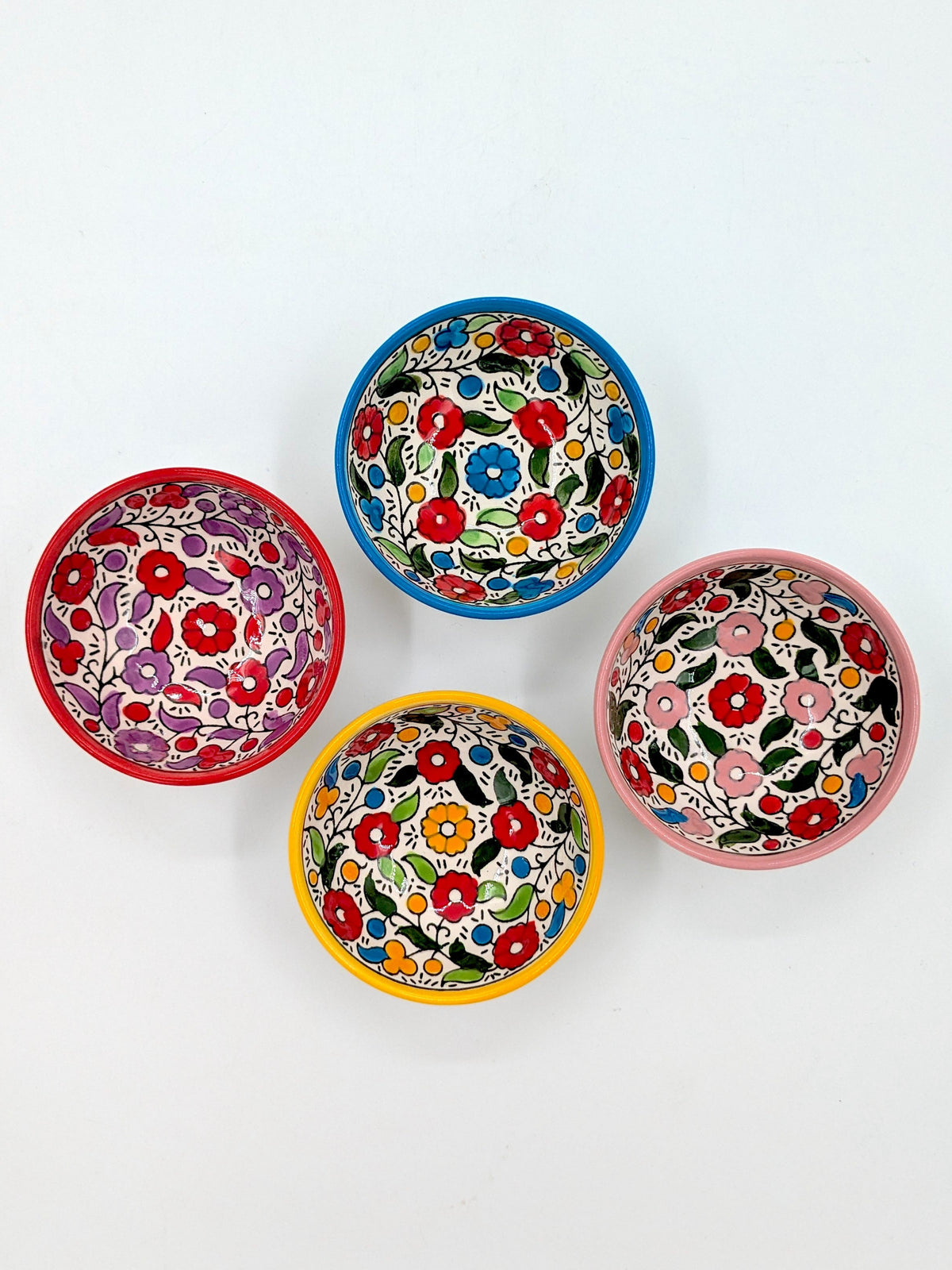 4 handgjorda palestinska keramikskålar - 9 cm