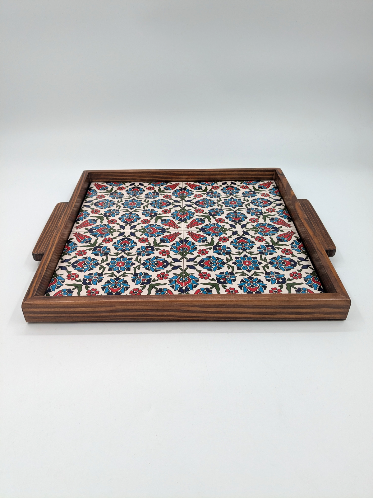 Handmade serving tray from Palestine - red/blue floral