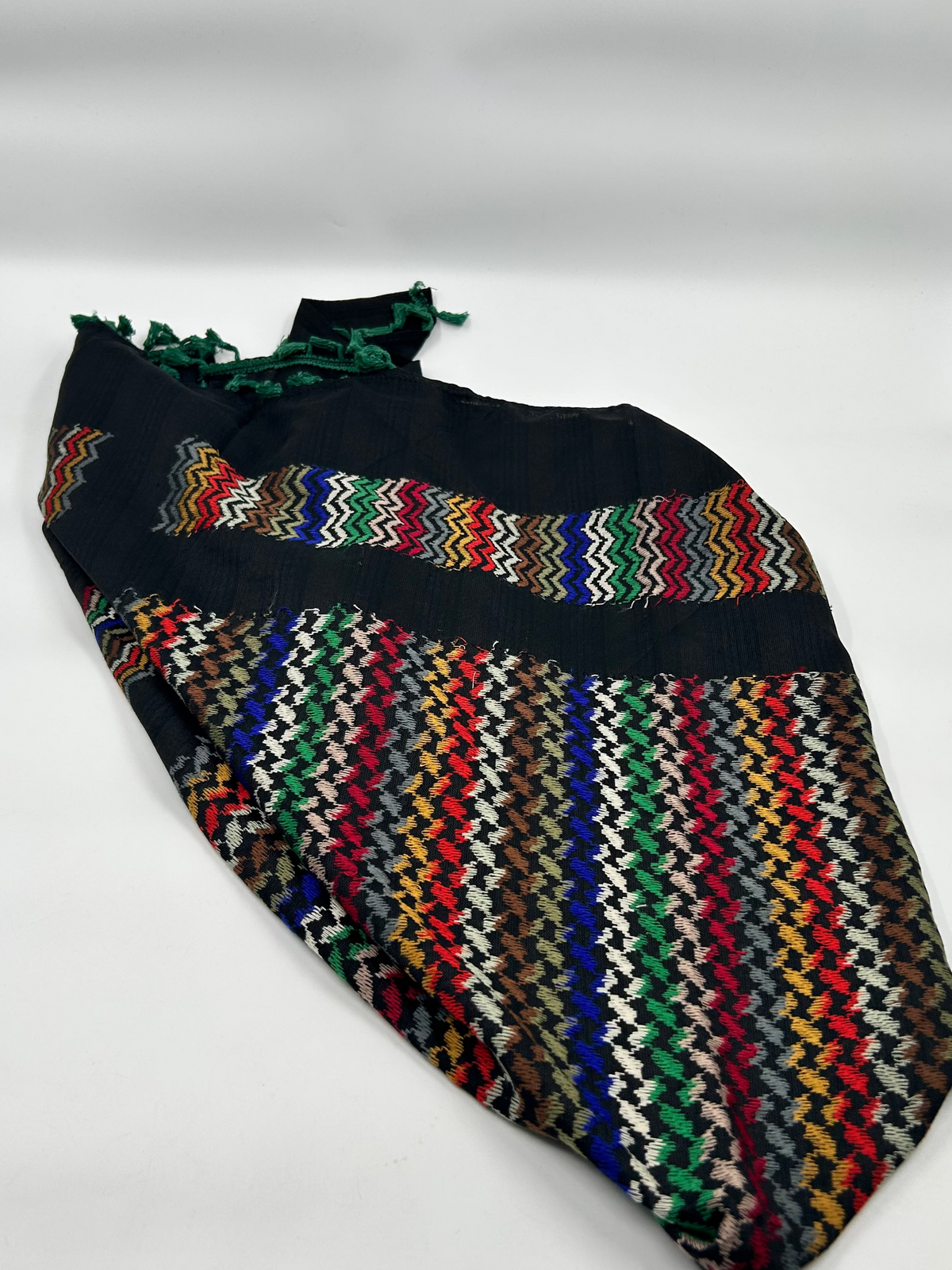 Authentic Hirbawi kuffiyeh - multi-colored with green tassel