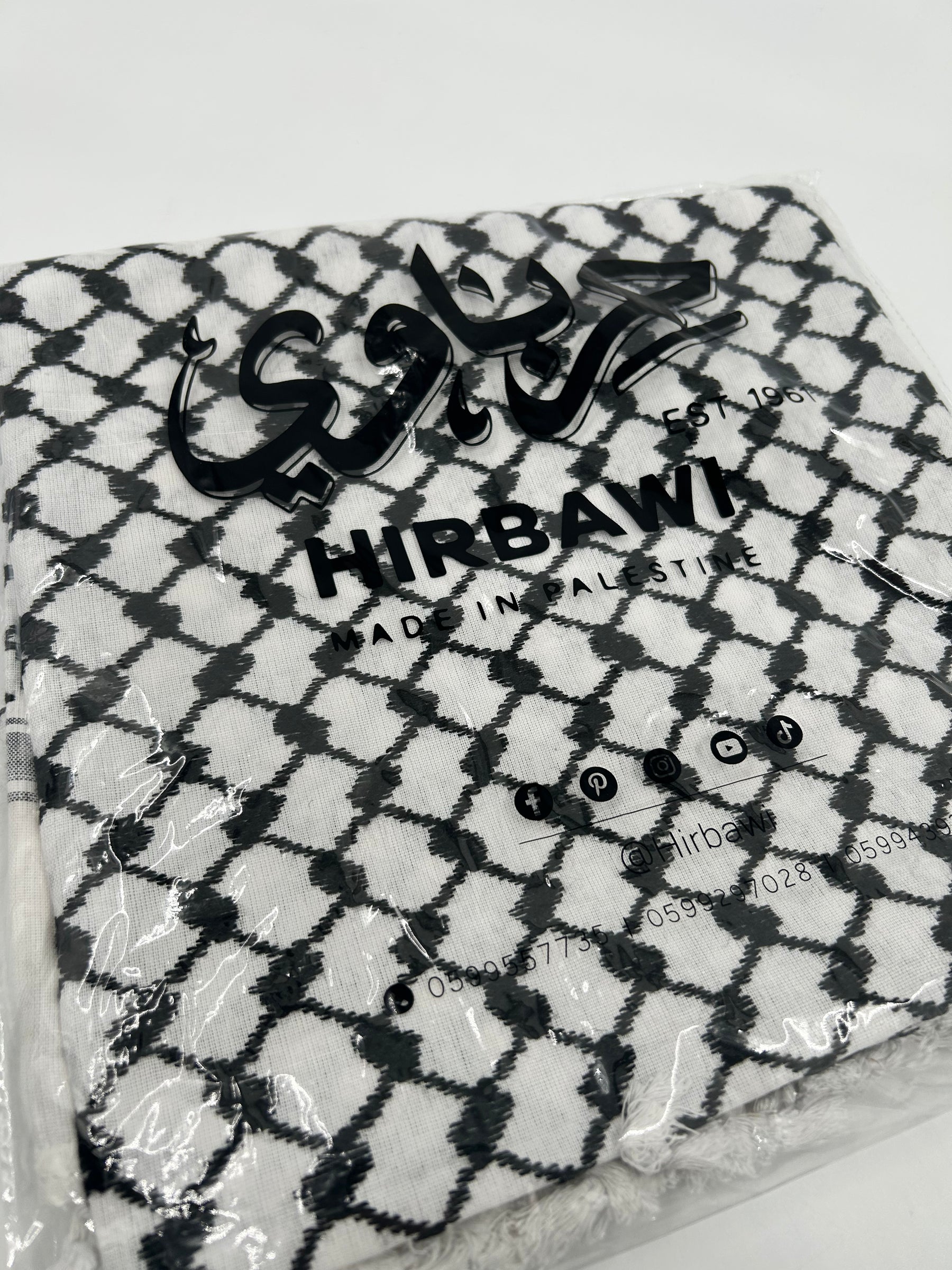 Autentisk Hirbawi kuffiyeh - hvid/sort