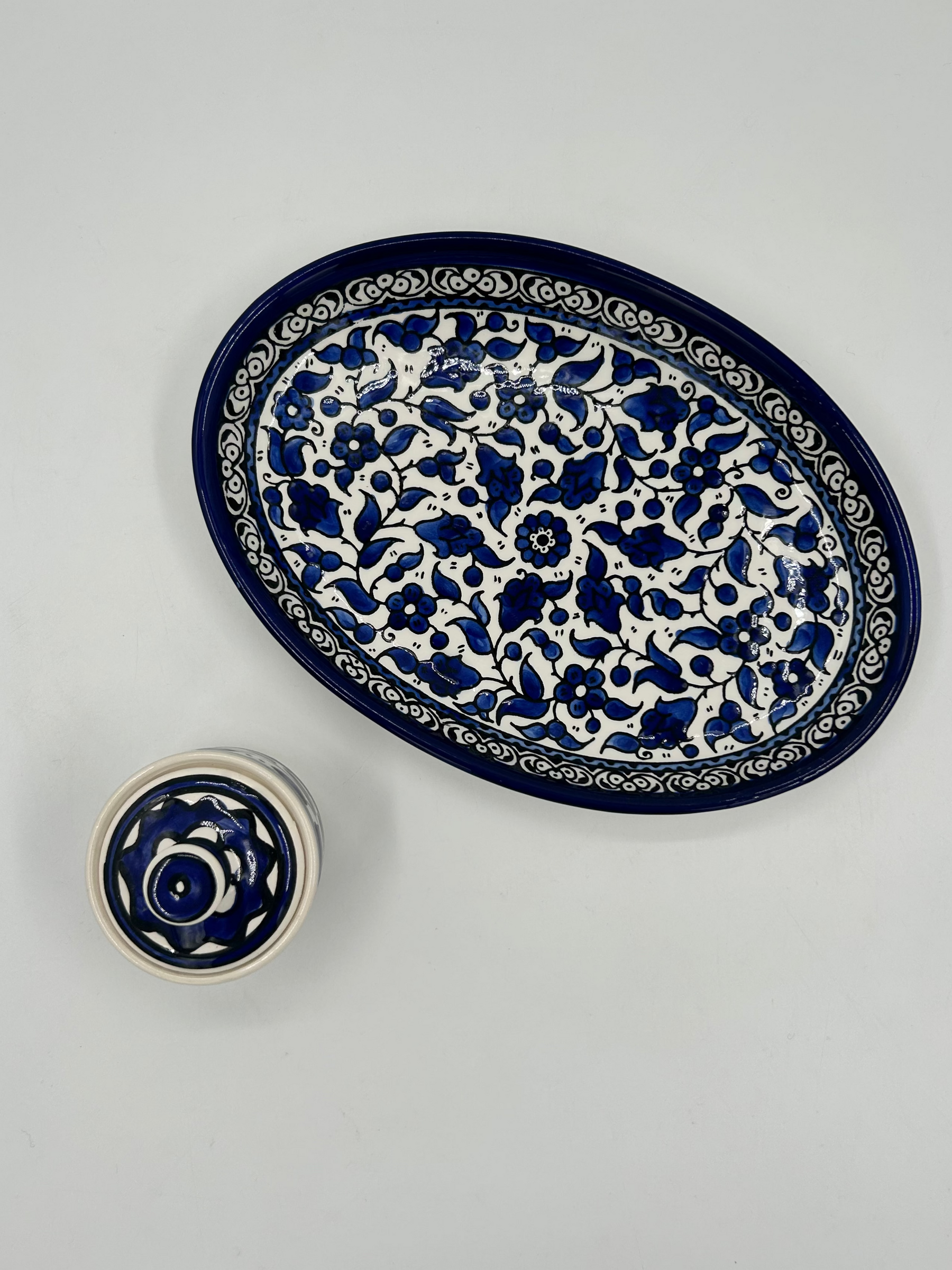 Piatto da portata grande e barattolo con coperchio - blu reale