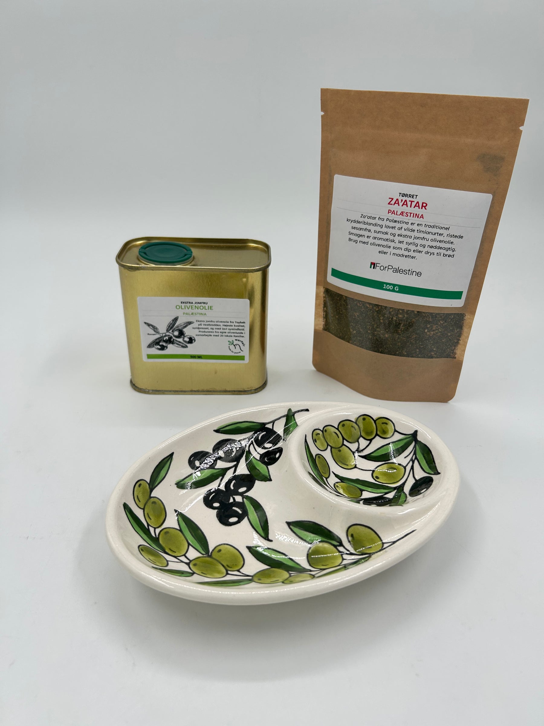 Cuenco para dip con 2 compartimentos, aceite de oliva virgen extra y za'atar