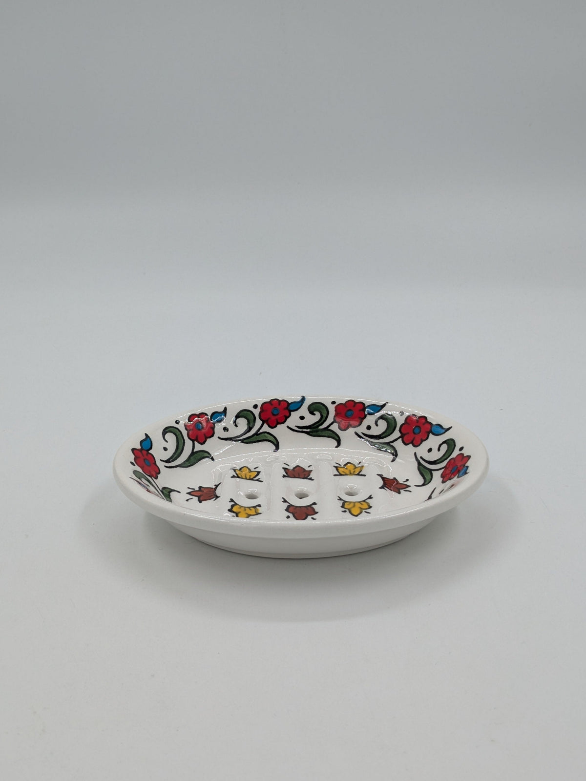 Soap dish with holes - red/floral