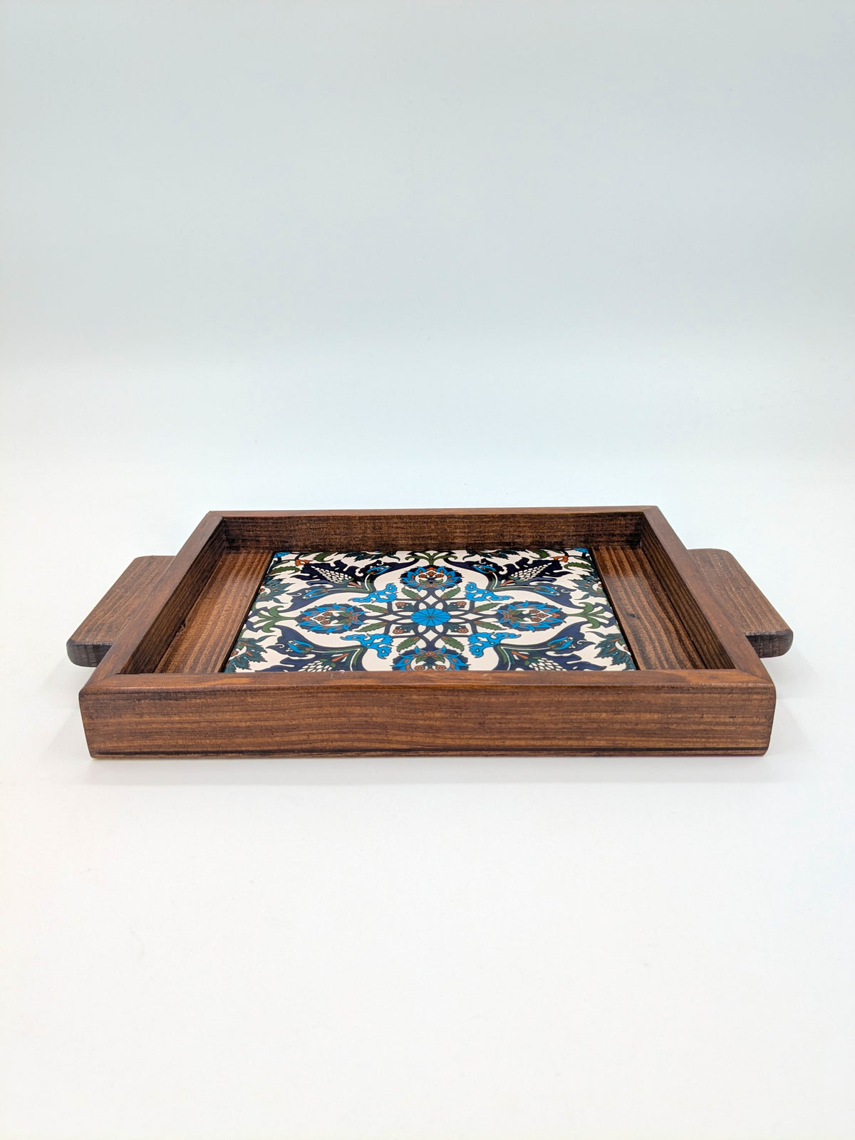 Handmade serving tray from Palestine - blue flowers