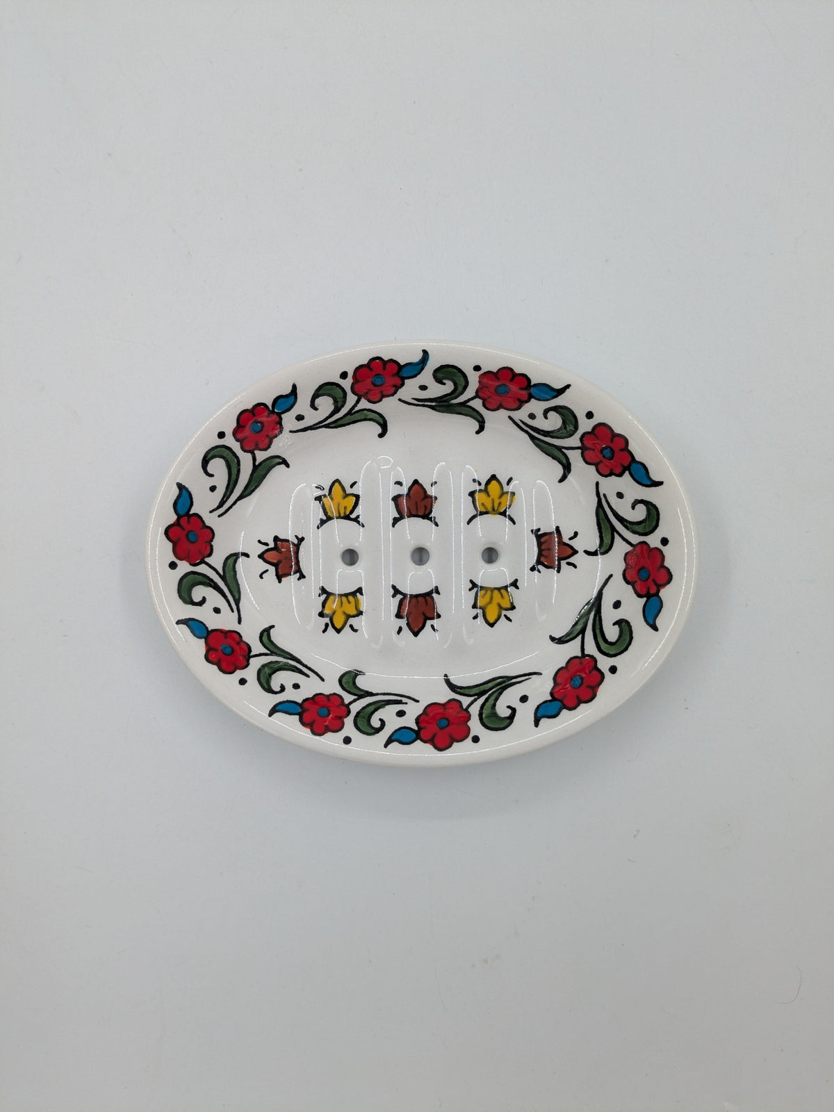 Soap dish with holes - red/floral