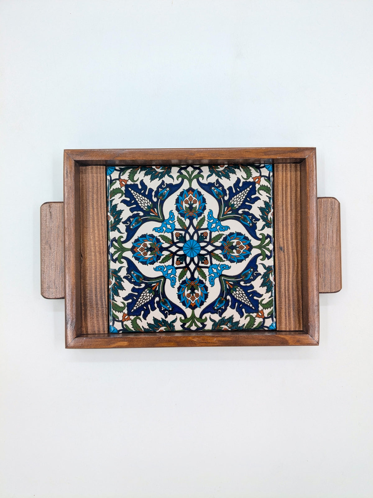Handmade serving tray from Palestine - blue flowers